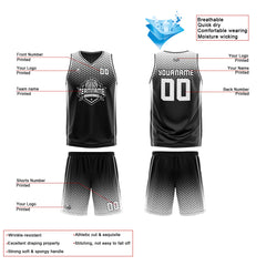 Benutzerdefinierte Reversible Basketball Jersey Personalisierte Print Name Nummer Logo Schwarz-Weiß