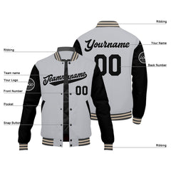 Benutzerdefinierte Verlauf Varsity-Jacke. Letterman-Jacke Grau Schwarz Creme