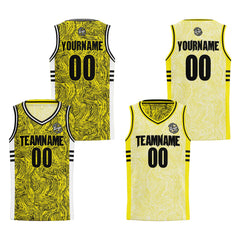 Benutzerdefinierte Schwarz Gelb Reversible Basketball Jersey Personalisierte Print Name Nummer Logo