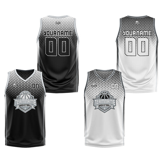 Benutzerdefinierte Schwarz Weiß Grau Reversible Basketball Jersey Personalisierte Print Name Nummer Logo