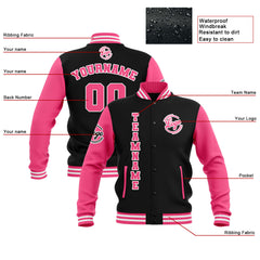 Benutzerdefiniert Schwarz Rosa Weiß Wasserdichte Varsity Jacken Personalisiert genäht Name Nummer Logo zu Letterman Jacken