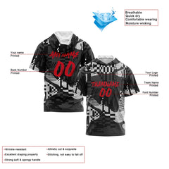 Benutzerdefinierte Schwarz Grau Rot Kurzarm-Kapuzenpullover für Männer Frauen Hemden mit Kapuzen gedruckt Name Logo