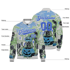 Benutzerdefinierte Blau Grau Varsity-Jacke. Letterman-Jacke für Männer, Frauen und Jugendliche