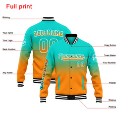 Benutzerdefinierte Verlauf Varsity-Jacke. Letterman-Jacke Teal Orange