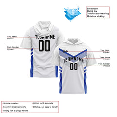 Benutzerdefinierte Weiß Blau Kurzarm-Kapuzenpullover für Männer Frauen Hemden mit Kapuzen gedruckt Name Logo