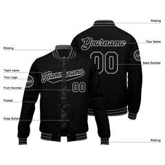 Benutzerdefinierte Verlauf Varsity-Jacke. Letterman-Jacke Schwarz Grau