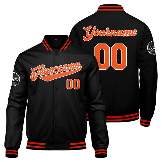 Benutzerdefinierte Verlauf Varsity-Jacke. Letterman-Jacke Schwarz Orange