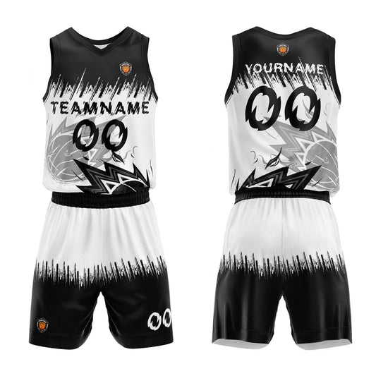 Benutzerdefinierter Schwarz Weiß Basketball Jersey Uniform Anzug gedruckt Ihr Logo Name Nummer