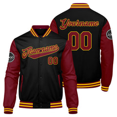Benutzerdefinierte Verlauf Varsity-Jacke. Letterman-Jacke Karminrot Schwarz Gelb