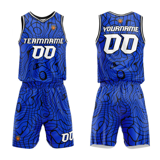 Benutzerdefinierter Blau Basketball Jersey Uniform Anzug gedruckt Ihr Logo Name Nummer