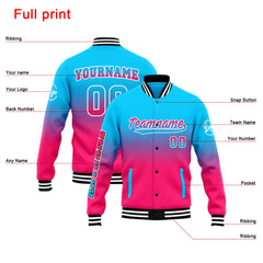 Benutzerdefinierte Verlauf Varsity-Jacke. Letterman-Jacke Hellblau Rosa