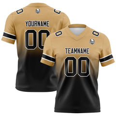 Benutzerdefinierte Gold Schwarz Gradient Fußball Trikots Personalisierter Name Nummer Logo