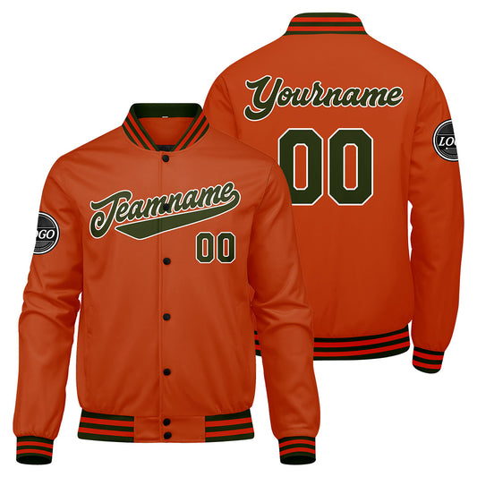Benutzerdefinierte Verlauf Varsity-Jacke. Letterman-Jacke Olivgrün Orange