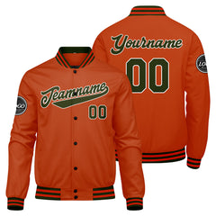 Benutzerdefinierte Verlauf Varsity-Jacke. Letterman-Jacke Olivgrün Orange