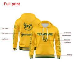 Benutzerdefiniert Grün Gelb Hoodie Personalisiert Männer Pullover Hoodie Gedruckt Team Name Number Logo für Frauen