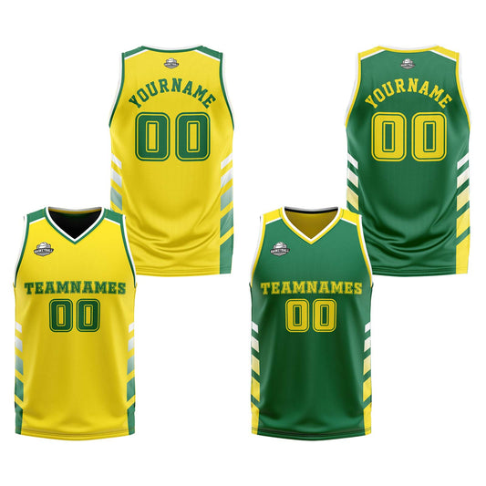 Benutzerdefinierte Gelb Grün Weiß Reversible Basketball Jersey Personalisierte Print Name Nummer Logo