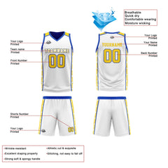 Benutzerdefinierte Gelb Blau Reversible Basketball Jersey Personalisierte Print Name Nummer Logo