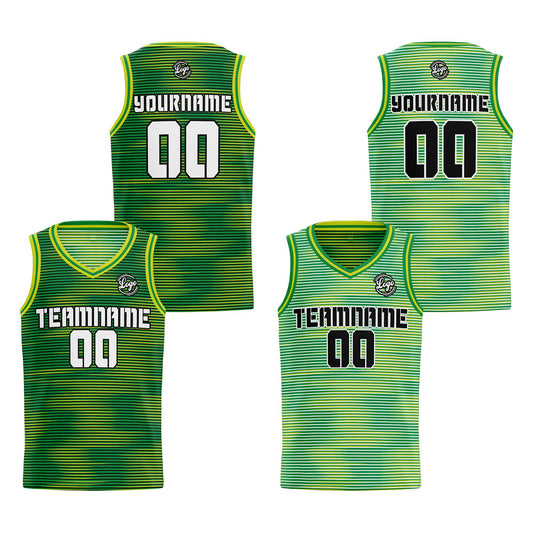 Benutzerdefinierte Grün Reversible Basketball Jersey Personalisierte Print Name Nummer Logo