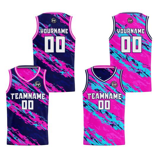 Benutzerdefinierte Marine Rosa Reversible Basketball Jersey Personalisierte Print Name Nummer Logo