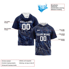 Benutzerdefinierte Marine Kurzarm-Kapuzenpullover für Männer Frauen Hemden mit Kapuzen gedruckt Name Logo