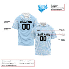 Benutzerdefinierte Hellblau Kurzarm-Kapuzenpullover für Männer Frauen Hemden mit Kapuzen gedruckt Name Logo