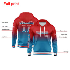 Benutzerdefiniert Blau Rot Hoodie Personalisiert Männer Pullover Hoodie Gedruckt Team Name Number Logo für Frauen