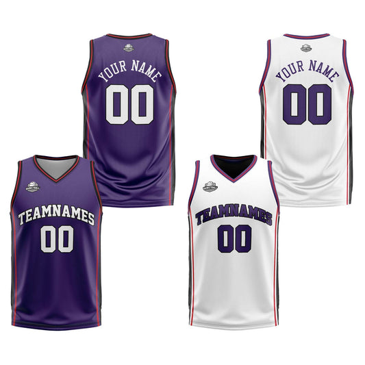 Benutzerdefinierte Lila Weiß Rot Reversible Basketball Jersey Personalisierte Print Name Nummer Logo