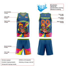 Benutzerdefinierter Blau Basketball Jersey Uniform Anzug gedruckt Ihr Logo Name Nummer