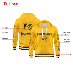 Benutzerdefiniert Braun Gelb Hoodie Personalisiert Männer Pullover Hoodie Gedruckt Team Name Number Logo für Frauen