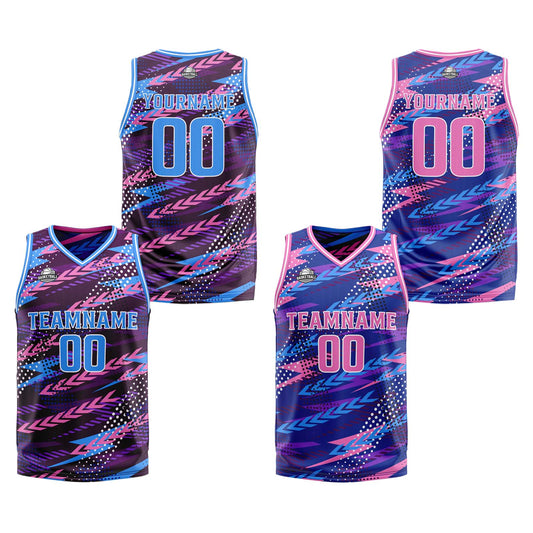 Benutzerdefinierte Rosa Lila Reversible Basketball Jersey Personalisierte Print Name Nummer Logo