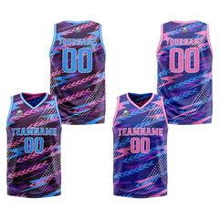 Benutzerdefinierte Rosa Lila Reversible Basketball Jersey Personalisierte Print Name Nummer Logo