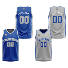 Benutzerdefinierte Royal Grau Weiß Reversible Basketball Jersey Personalisierte Print Name Nummer Logo