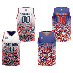 Benutzerdefinierte Blau Rot Weiß Reversible Basketball Jersey Personalisierte Print Name Nummer Logo