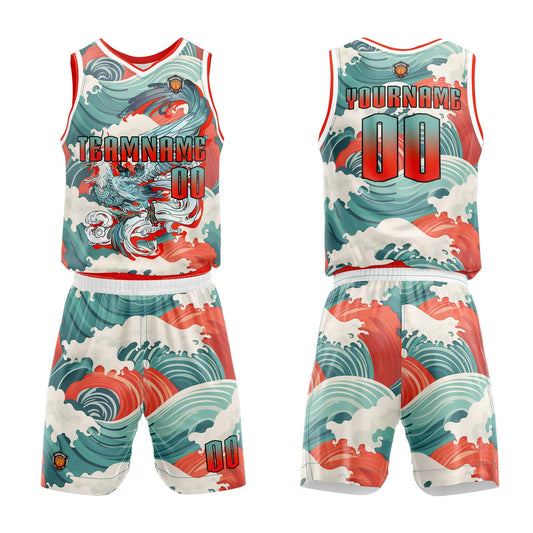 Benutzerdefinierter Cyan Rot Basketball Jersey Uniform Anzug gedruckt Ihr Logo Name Nummer