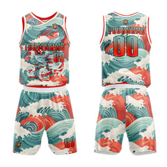 Benutzerdefinierter Cyan Rot Basketball Jersey Uniform Anzug gedruckt Ihr Logo Name Nummer