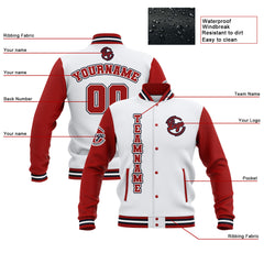 Benutzerdefiniert Weiß Rot Marine Wasserdichte Varsity Jacken Personalisiert genäht Name Nummer Logo zu Letterman Jacken