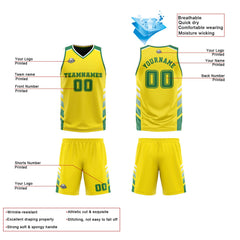 Benutzerdefinierte Gelb Grün Weiß Reversible Basketball Jersey Personalisierte Print Name Nummer Logo