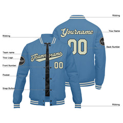 Benutzerdefinierte Verlauf Varsity-Jacke. Letterman-Jacke Hellblaue Creme