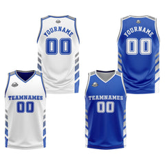 Benutzerdefinierte Weiß Blau Grau Reversible Basketball Jersey Personalisierte Print Name Nummer Logo