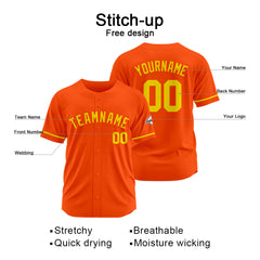 Benutzerdefinierte Authentisch Baseball-Trikot Orange Gelb