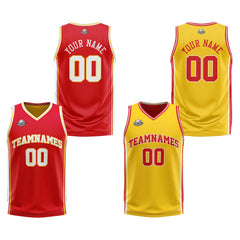 Benutzerdefinierte Rot Gelb Weiß Reversible Basketball Jersey Personalisierte Print Name Nummer Logo