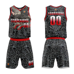 Benutzerdefinierter Schwarz Rot Basketball Jersey Uniform Anzug gedruckt Ihr Logo Name Nummer