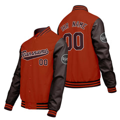 Maßgeschneiderte Orange Braun Letterman Varsity Jacket Individuelle Stickerei Druck nach Ihrem Wunsch