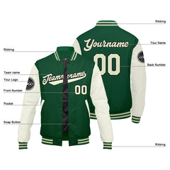 Benutzerdefinierte Verlauf Varsity-Jacke. Letterman-Jacke Grün Grüne Creme