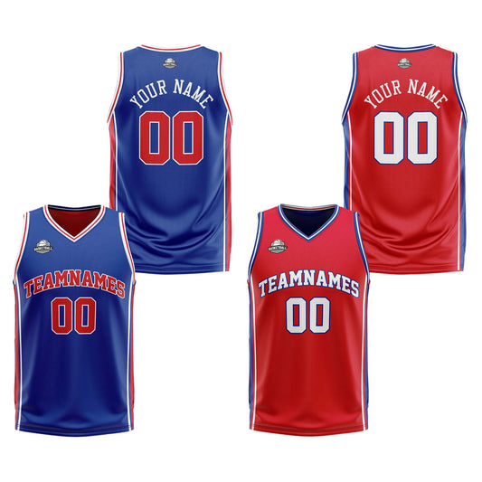 Benutzerdefinierte Royal Rot Weiß Reversible Basketball Jersey Personalisierte Print Name Nummer Logo