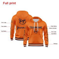 Benutzerdefiniert Marine Orange Hoodie Personalisiert Männer Pullover Hoodie Gedruckt Team Name Number Logo für Frauen