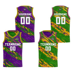 Benutzerdefinierte Lila Grün Reversible Basketball Jersey Personalisierte Print Name Nummer Logo