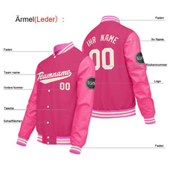 Maßgeschneiderte Rosa Letterman Varsity Jacket Individuelle Stickerei Druck nach Ihrem Wunsch