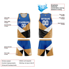 Benutzerdefinierte Reversible Basketball Jersey Personalisierte Print Name Nummer Logo Color Block-Royal&Gold