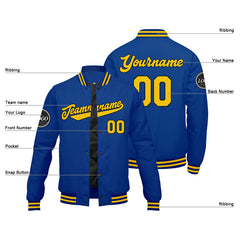 Benutzerdefinierte Verlauf Varsity-Jacke. Letterman-Jacke Royal Gelb